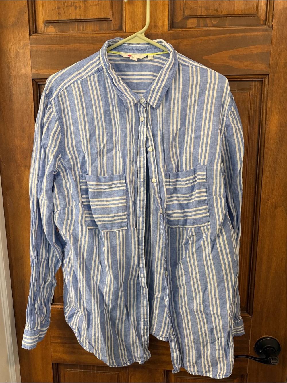 Boden Blue and White Vertical Stripe Button-Down Shirt